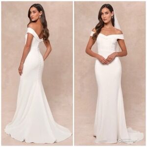 Lulus Medium Arienne White Off-The-Shoulder Mermaid Wedding Dress NWOT FLAWS